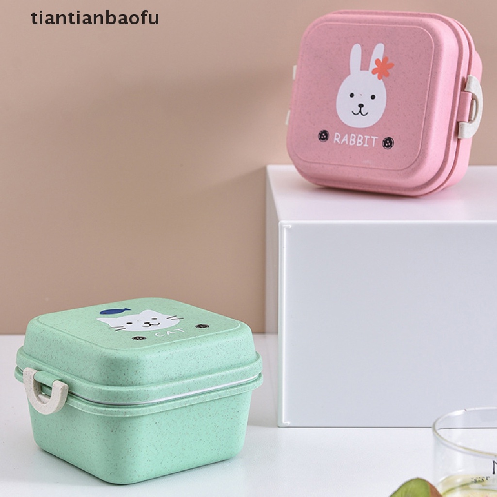 Kotak Makan Siang Bento Mini Lapis Ganda Bentuk Bulat Desain Hewan Gaya Jepang Untuk Anak