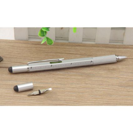 Grab Medan Pena Multifungsi Metal Stylus + Penggaris + Level + Obeng - MYC65 - Black