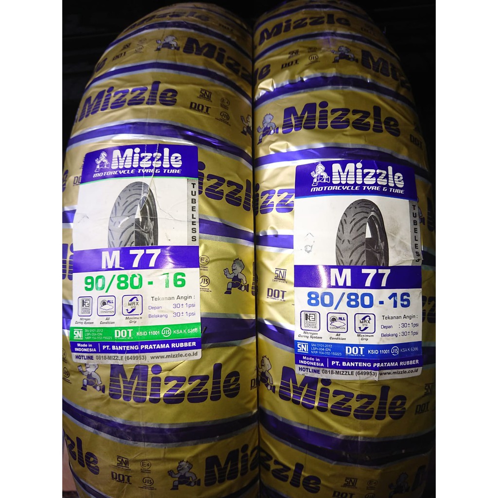 Paket Ban Motor Tubeless Ring 16 Mizzle M77 80/80 & 90/80 Free pentil