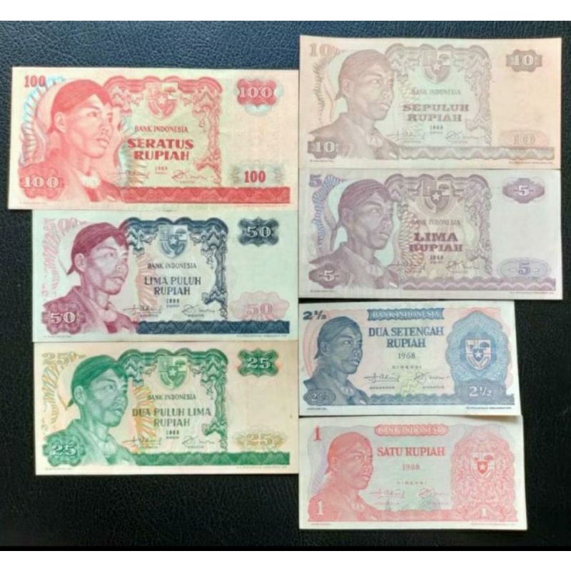 Uang Kertas Kuno Set 1-100 Rupiah Soedirman Sudirman Tahun 1968