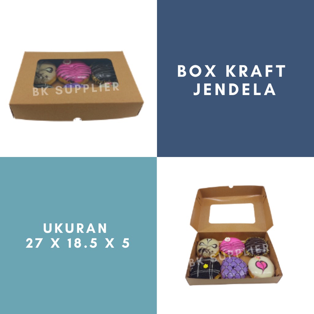 Box Dus donat /Box Kraft Jendela 1pcs / Box brownies / Dus Martabak / Box Kraft Laminated