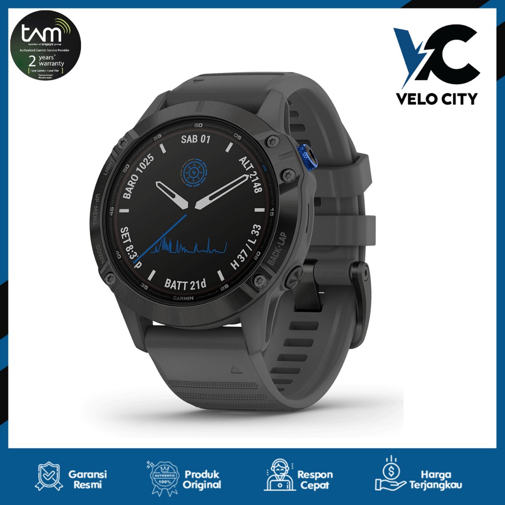 Garmin Fenix 6 Pro Solar Edition Black with Slate Grey Band Original Garansi Resmi TAM 2 Tahun