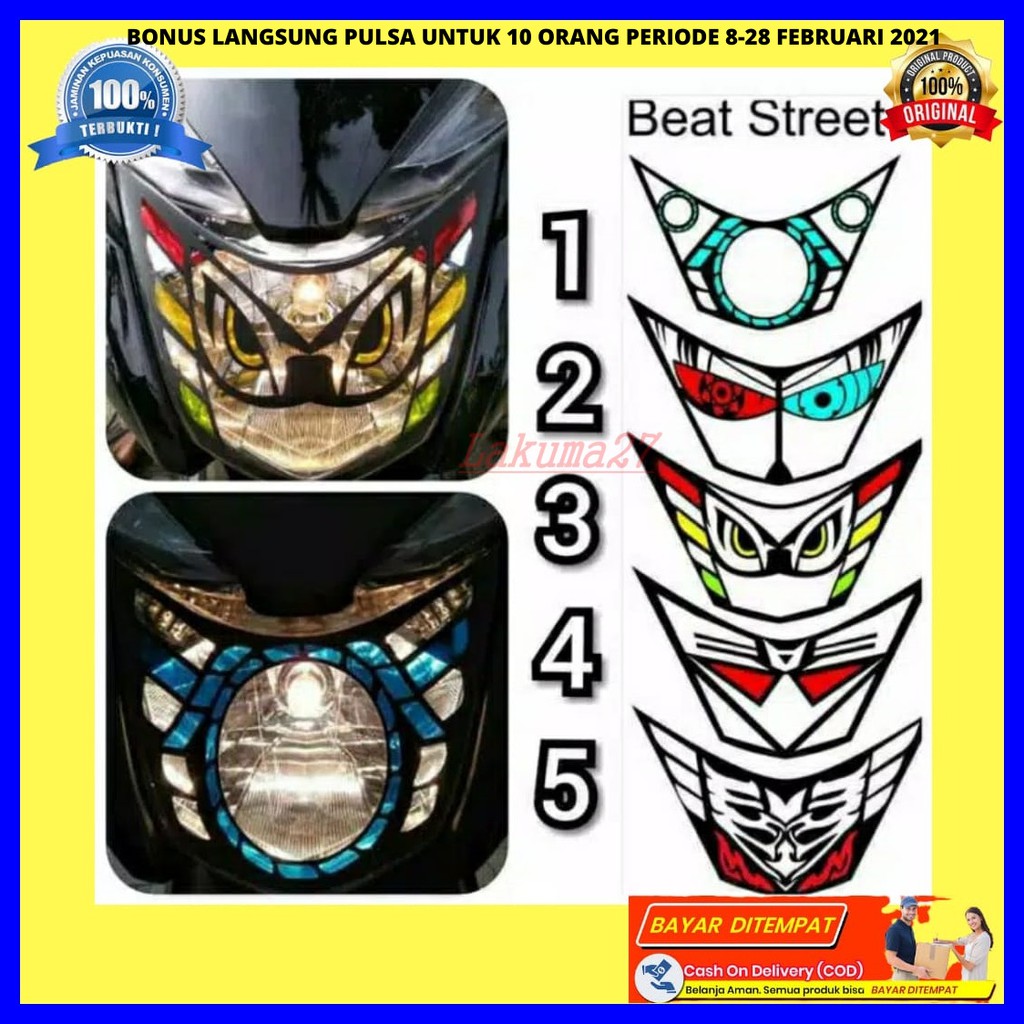 PROMO READY STICKER VARIASI LAMPU DEPAN MOTOR BEAT DAN STREET/STIKER BEAT/STIKER MOTOR BEAT BISA COD