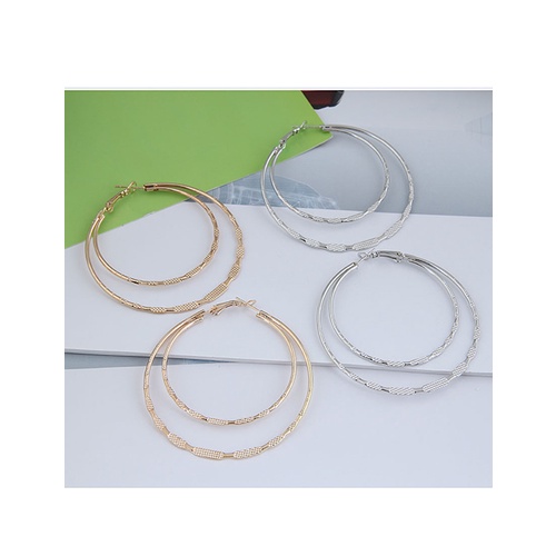 LRC Anting Tusuk Fashion Silver Color Double Circle A62237