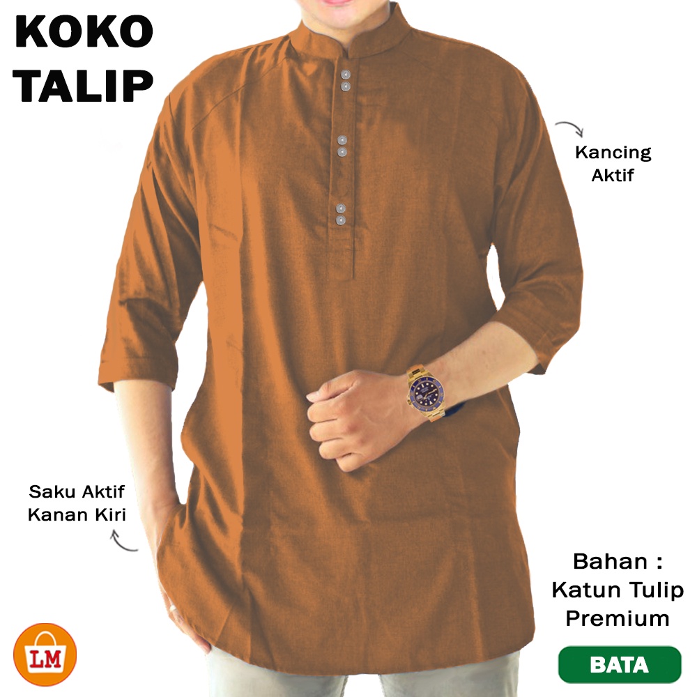 Baju Qurta Pria Muslim KOKO TALIP Katun Lengan 3/4 Size M-2XL LMS 29165