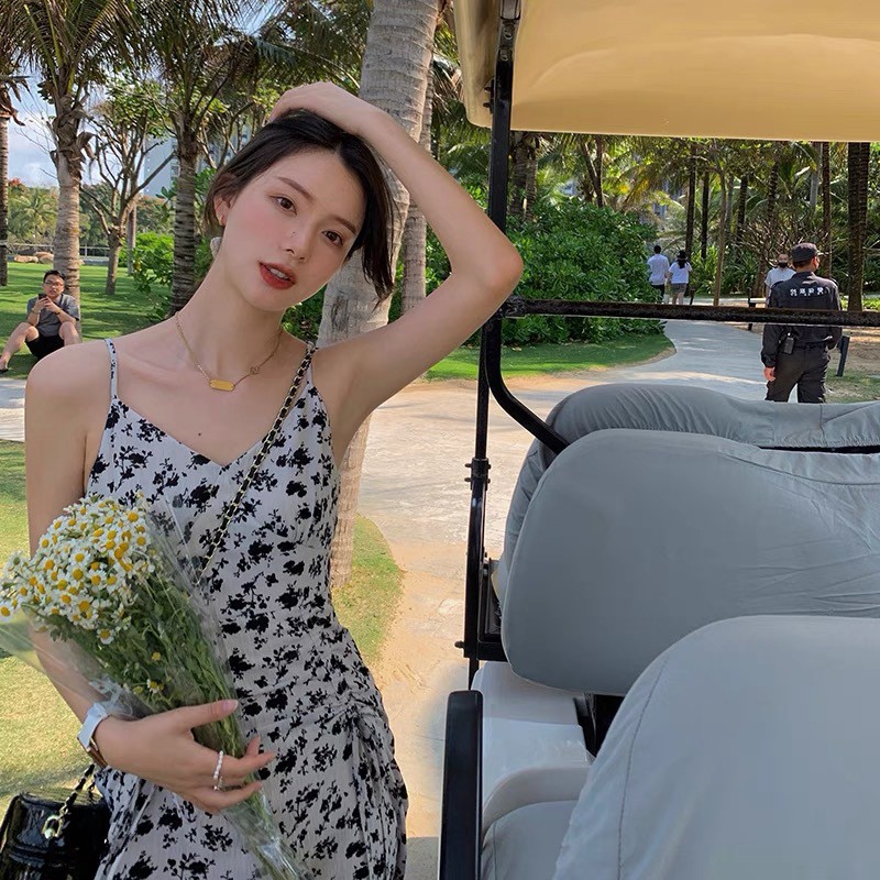 [PO-COD] Tanktop Dress Wanita Desain Panjang Bahan Sifon Motif Bunga