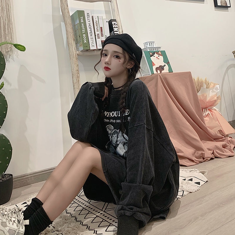 Suhao Amerika top 100% katun pir biru Eropa dan Amerika merek t-shirt wanita keren retro hip-hop fen