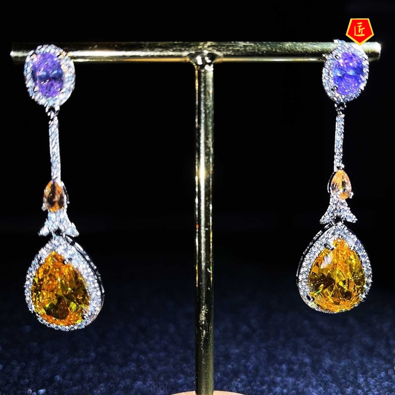 [Ready Stock]Fashion Colored Gems Champagne Diamond Morganite Earrings