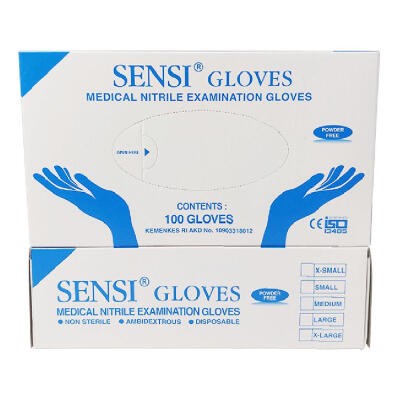 Sarung Tangan Sensi Nitrile / Sensi Glove Nitrile Non Powder Isi 100's , Biru