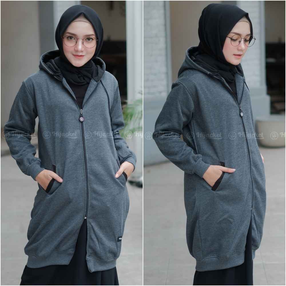 Jaket Jacket Panjang Wanita Cewek Hoodie Polos Hijabers Kekinian Hijacket Basic Fleece Terbaru-5