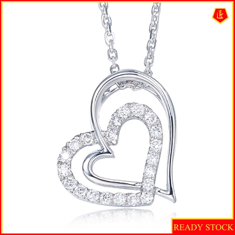 [Ready Stock]Silver Necklace Women's Japanese and Korean-Style Heart-Shaped Pendant Valentine's Day Gift