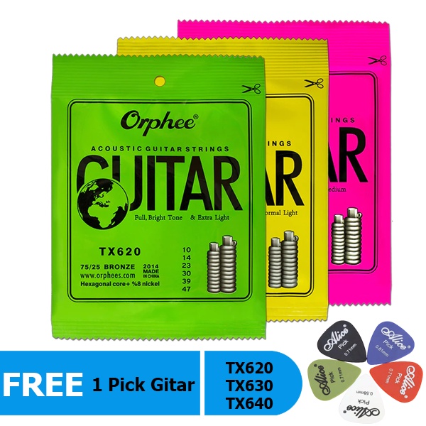 Senar Gitar Orphee Akustik String 75/25 Bronze TX620 / TX630 / TX640 Free 1 Pick