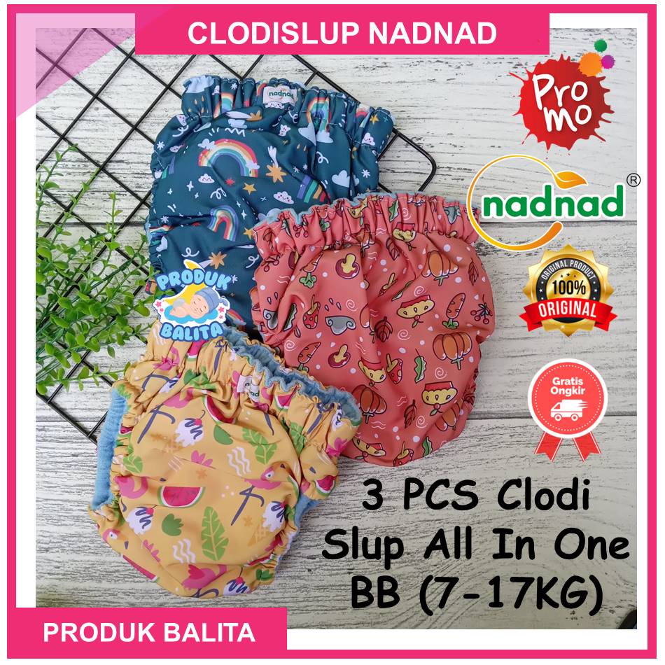 Paket Hemat 3 Pcs Clodi Popok Slup All In One BB 7-17 Kg  By Nadnad  New Desain Inovasi Terbaru Motif Full Printing Tidak Luntur