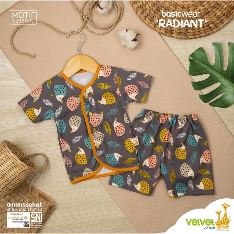 Baju Main Setelan Bayi Velvet Northern / Radiant Set Baju Pendek + Celana Pendek 0-3 bln / S / L