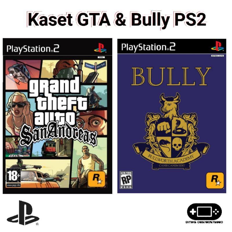 Kaset PS2 Slim Fat GTA San Andreas Bully Bahasa Indonesia