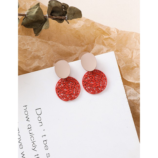 LRC Anting Tusuk Fashion Geometric Hollow Texture Contrast Color Disc Earrings D71098