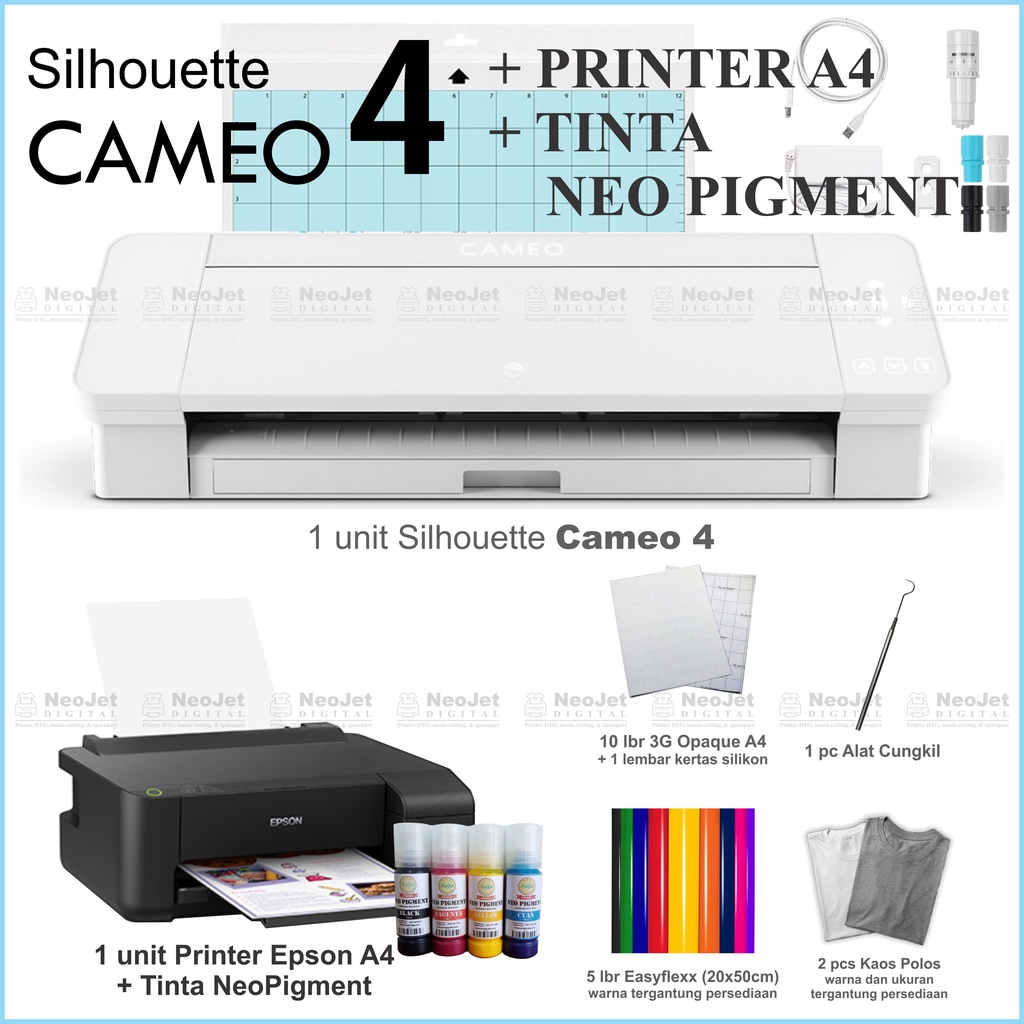 

Paket Usaha Sablon Custom Print Cut Cameo Epson A4 Pigment 3G Opaque Plus Training