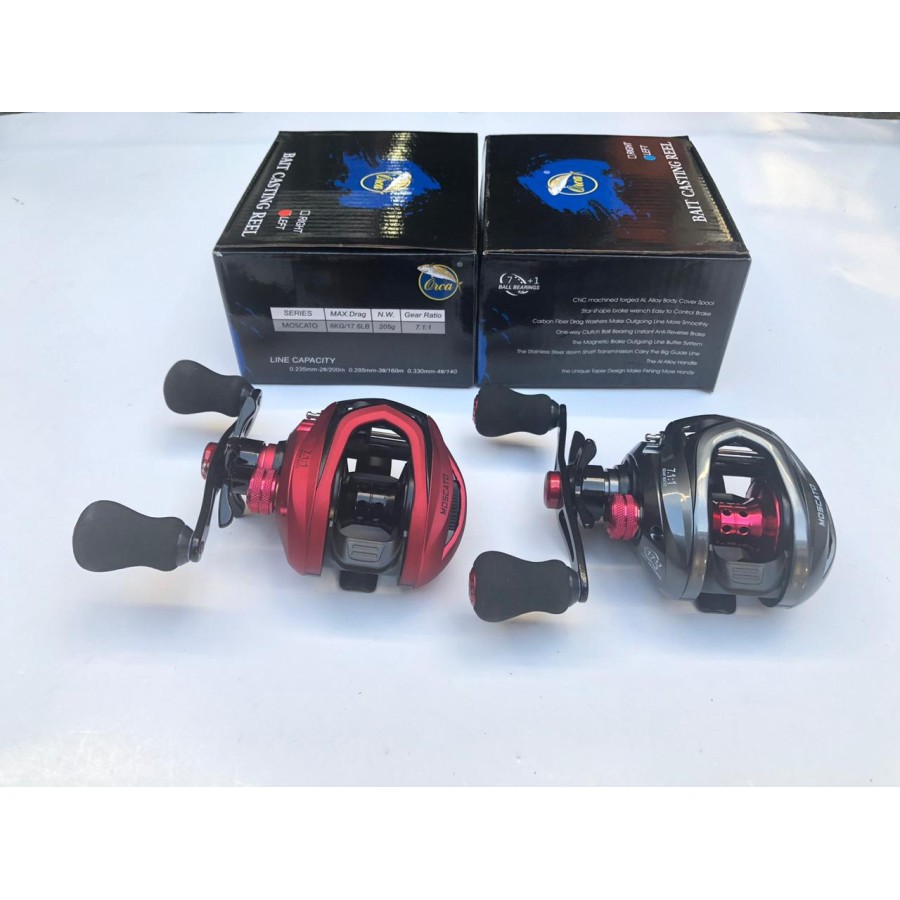 Reel Pancing Bc Merk Orca Moscato 17+1 BB Ultrasmooth Baitcasting Max Drag 8Kg - merah maroon