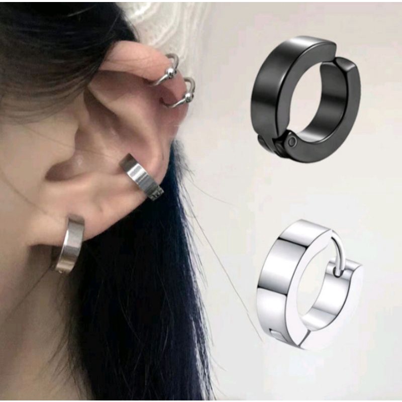 Anting Jepit Pria Wanita Stainless Steel Titanium Anti Karat