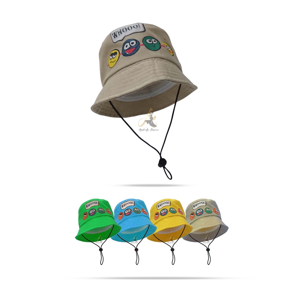 Topi Anak Perempuan Laki Laki Cowok Cewek 2 3 4 5 6 7 8 Tahun Bucket Hat Anak 1 FFD OOTD Fashion Anak Cowo Cewe Kecil Umur Balita Kado Kids Aksesoris Kepala Anak Lucu 1-Whoo Krem Tali