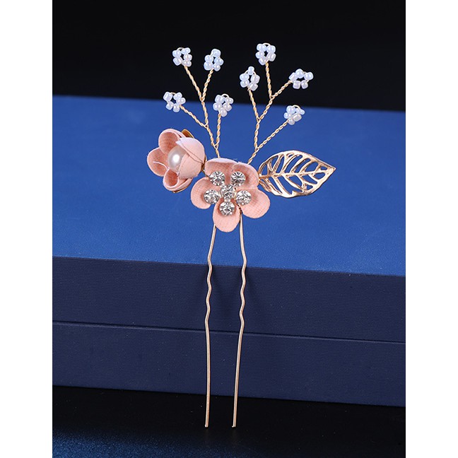 LRC Aksesoris Rambut Fashion Pink Two Hairpins Flower Hair Comb F39662