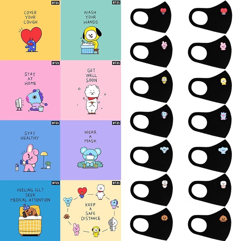 Kpop Bts Bt21 Kartun Karakter Gambar Dicetak Masker Wajah Face Mask Shopee Indonesia