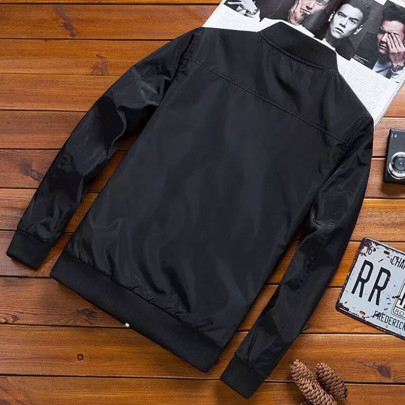 JAKET BOMBER PRIA HITAM POLOS,BAHAN TASLAN IMPORT