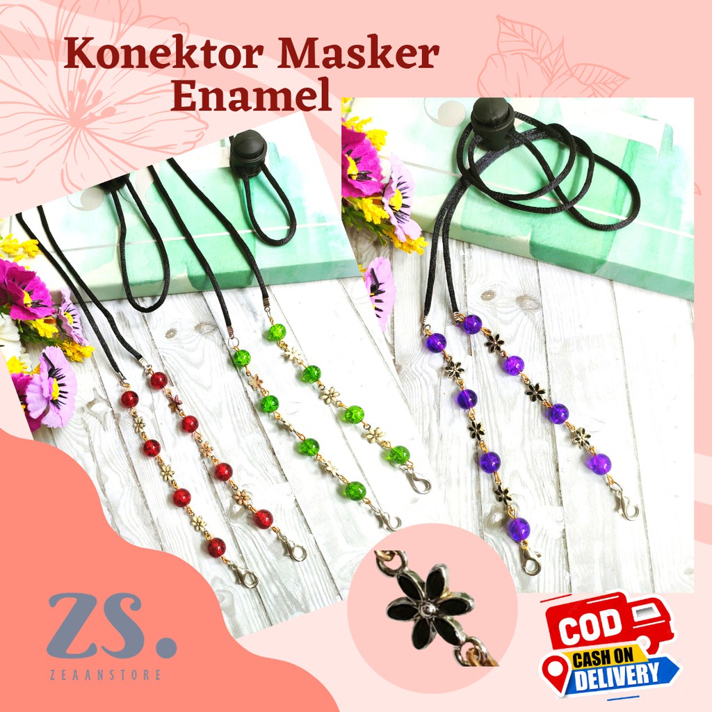 Strap Connector Tali Pengait Sambungan Masker Mutiara Enamel Bunga Hijab Jilbab Wanita Connector Con