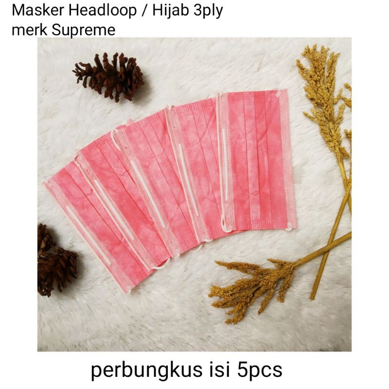 masker headloop hijab 3ply sekali pakai merk supreme masker kesehatan masker medis