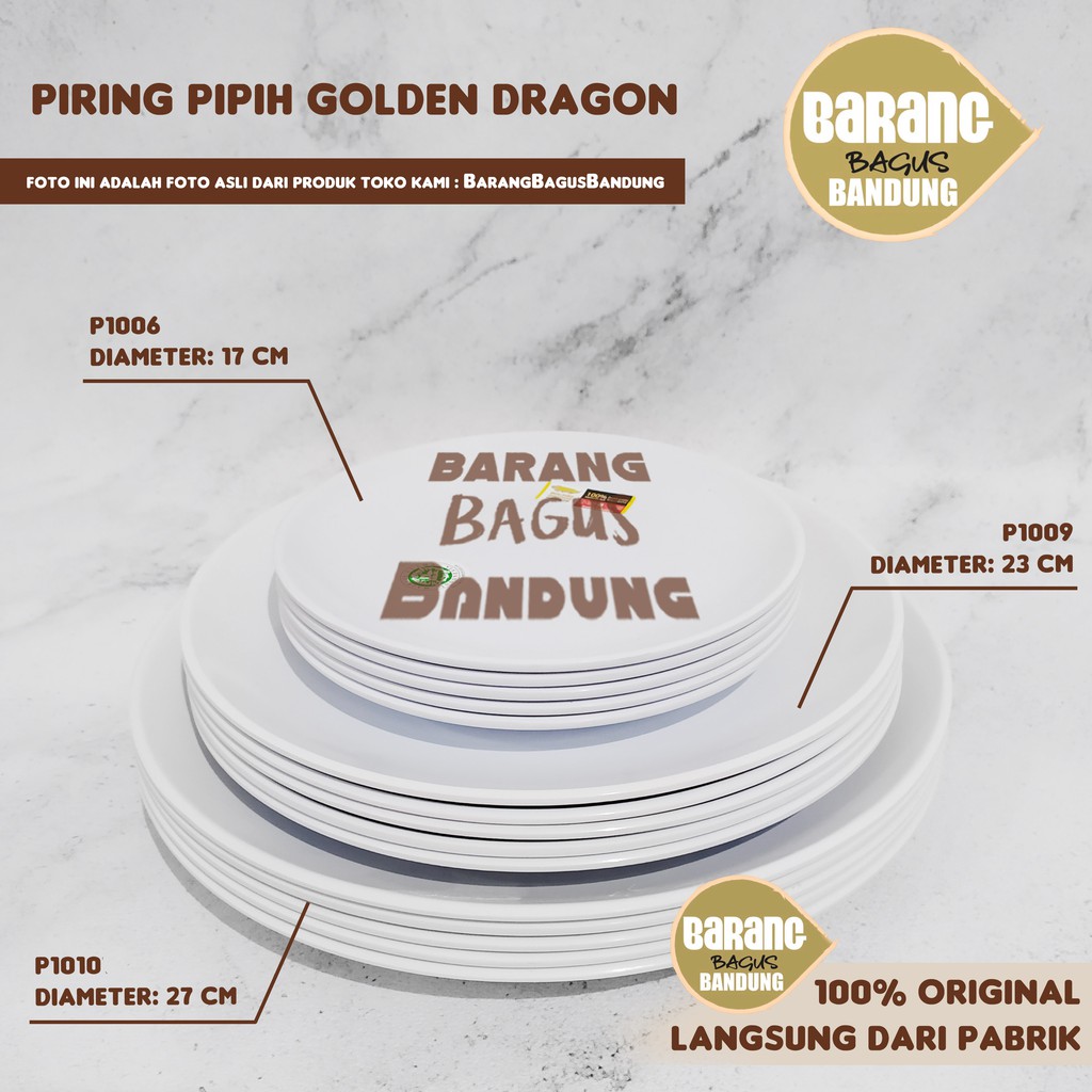 Piring Melamin Pipih Putih Golden Dragon. P1006 P1009 P1010