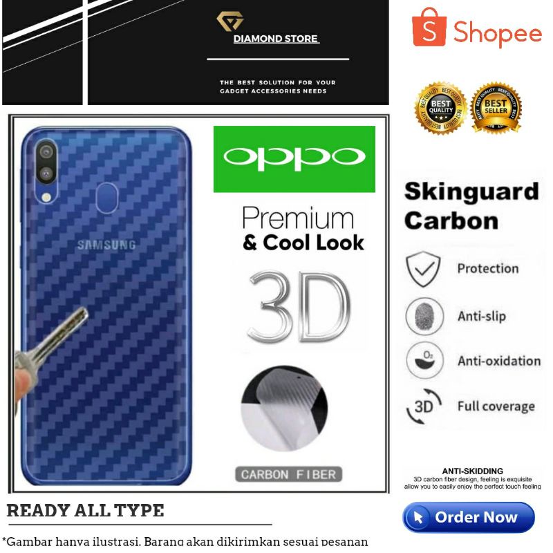 OPPO SKIN CARBON GUARD SKIN GARSKIN ANTI GORES BELAKANG SKIN CARBON OPPO A1K A3S A5S A5 2020 A7 A9 2020 A12 A15  A16 A31 A33 A52 A53 A53s A54 4G A54 5G A72 A74 A74 5G A91 A92 A94 A95 F7 F11 F11 PRO RENO 3 4 5 PRO 4F 6 4G 5 7 8 5G A76 7Z A57 A77s A17 8T
