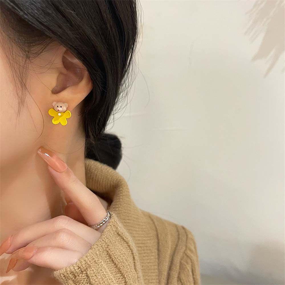 Mxbeauty Wanita Anting Pejantan Temperamen Indah Beruang Mini Kepribadian Manis Gadis Anting Klip