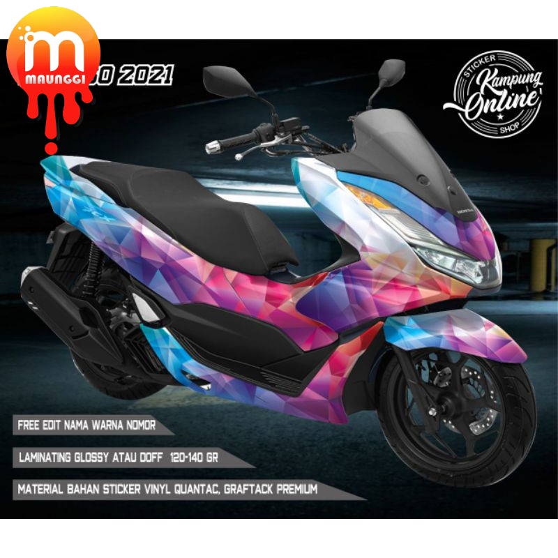 Decal new pcx 160 full body motif gradasi pelangi striping decal pcx 160cc  Sticker motor variasi su