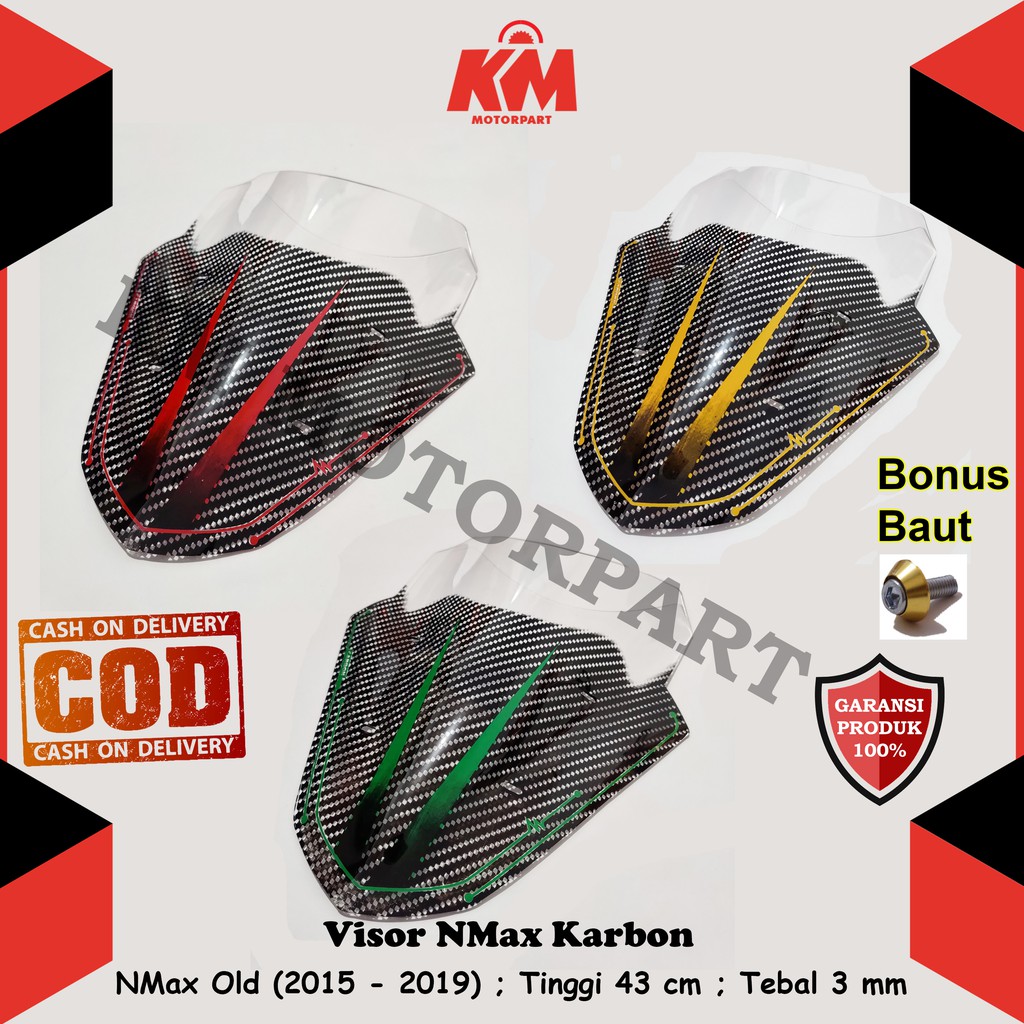 Kaca Visor Windshield NMax Old &amp; New Karbon N Max Merah Kuning Hijau Panjang 43 cm Variasi