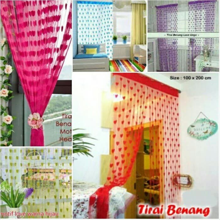 Tirai Benang Motif Hiasan Pintu Kamar Pembatas Ruangan Salon Love