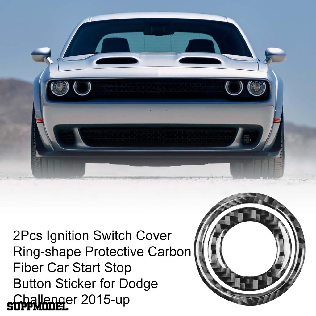 Smodel 2 Pcs Sticker Dekorasi Tombol Start Stop Starter Mobil Bentuk Cincin Bahan Serat Karbon Untuk Dodge Challenger 2015