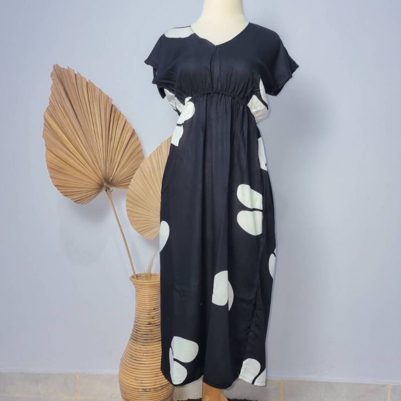 Daster Manohara Dress Manohara All Size Fit to XL Rayon Dress Bali Motif Tiedye Kopi Coffe Motif-K. Hitam