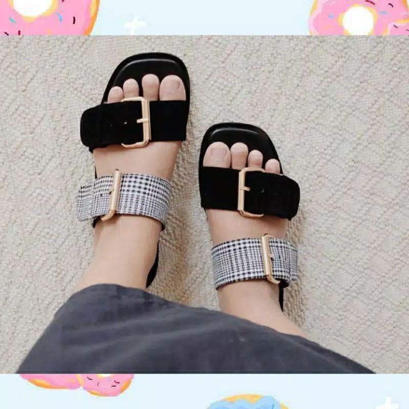 SB ~ Sandal Flat Ban2 Motif / Sandal Wanita / Sandal santai