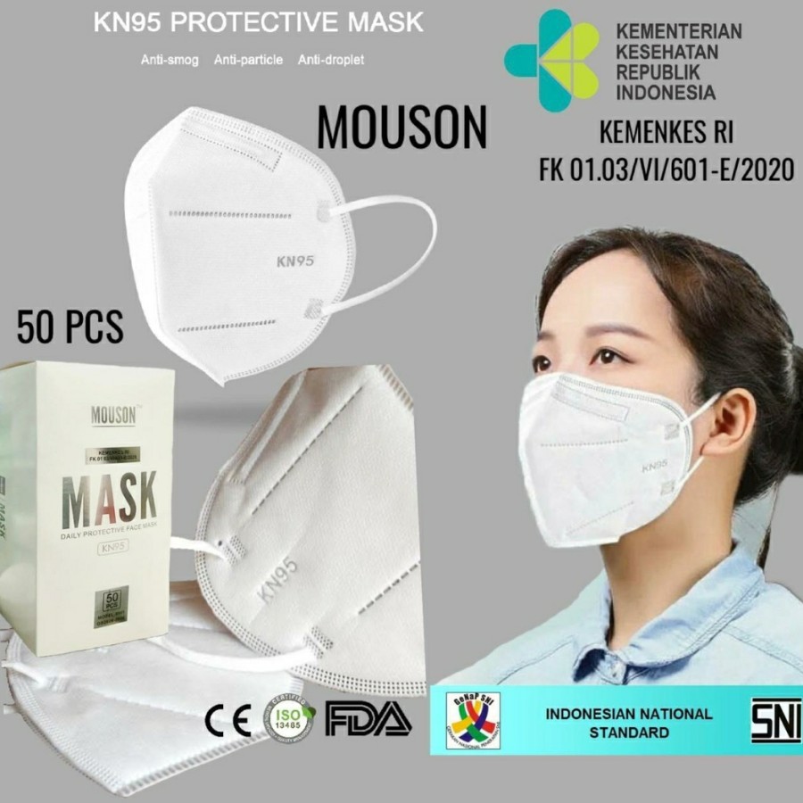 Masker KN95 Mouson 5 Ply Earloop Disposable Mask Masker Premium Putih ...