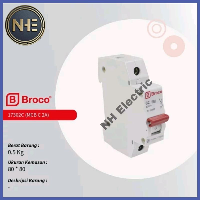 Mcb 1 Phase 2 Ampere Pemutus Arus Listrik Circuit Breaker 17302C Broco