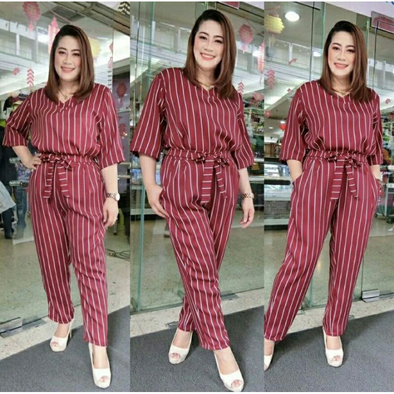 JP JUMBO SELLA JUMPSUIT JUMBO WOLFIS STRIPE JUMPSUIT Jp jumbo sella Fit to xl - xxl LD 108 pjg 130 blkg sleting GL