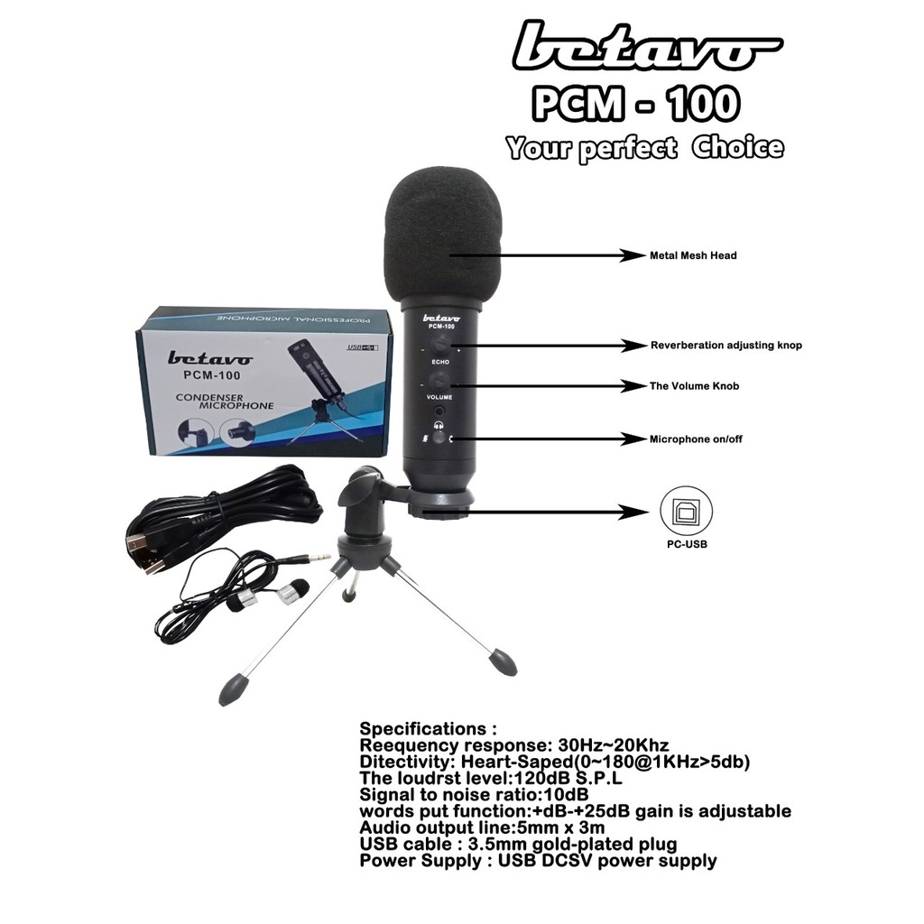 TERBAIK Mic USB Podcast Condenser Recording Betavo PCM 100 PCM-100 PRO ORIGINAL utk Smule Youtube