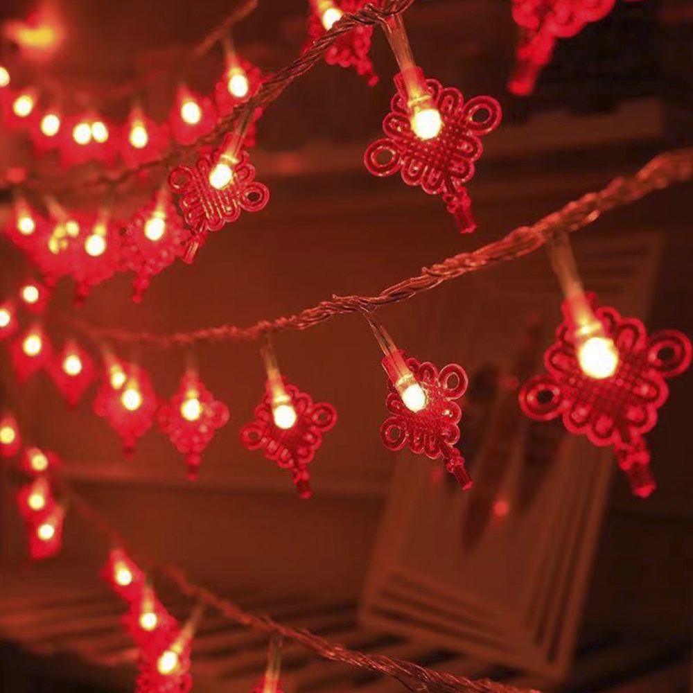 [1.5 Meter Red Chinese Knot Lantern Spring Festival LED String Lights][Battery Powered Copper Wire Starry Fairy Lights For New Year Party]