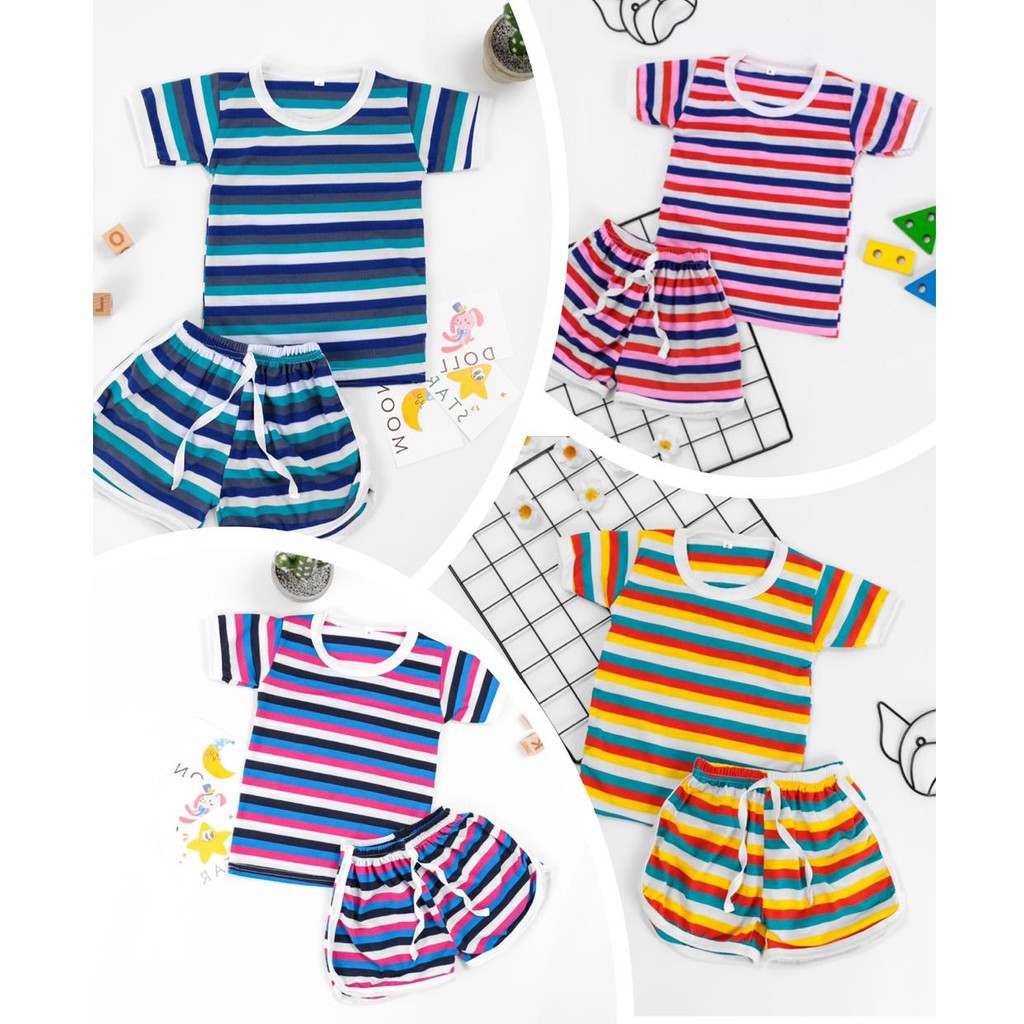 Baju Anak Laki-Laki Perempuan Setelan Chupa Chups Motif Salur / Setelan Kaos Anak Pelangi Rainbow