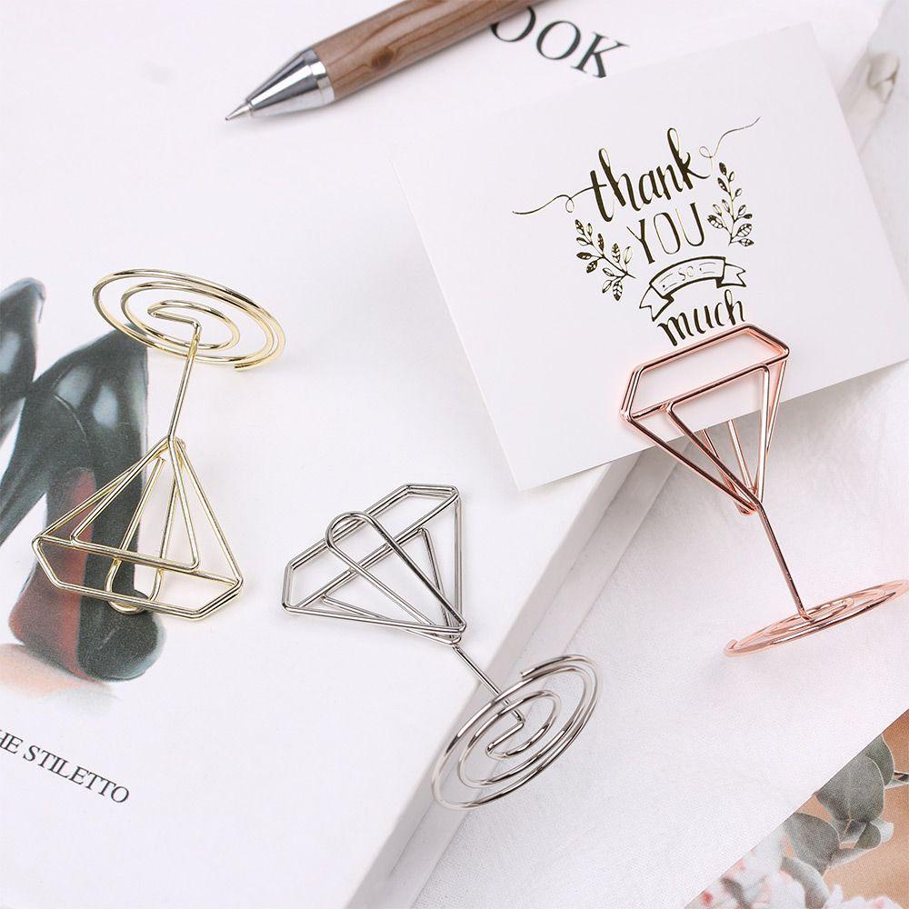 Chookyy 1/5PCS Tempat Kartu Mini Fashion Penjepit Kertas Rose Gold Dekorasi Desktop Perlengkapan Pernikahan Foto Klip