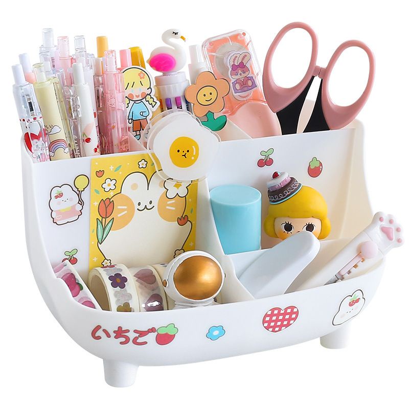 [littlecrab] Rak Pena Aesthetic 6 Tempat Pen Holder Desk Organizer Kotak Penyimpanan Multi Sekat Berkualitas Stationary Kit Lucu Unik