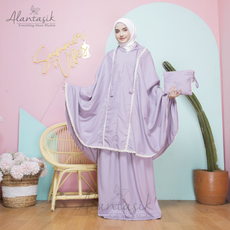 Alantasik Mukena Dewasa Rajut Alma mukena traveling 2 in 1 ponco R10
