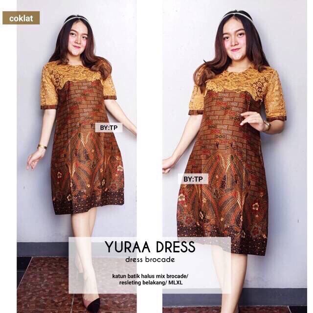 Yuraa Couple Dress Brokat Batik Sarimbit Midi Broklat Bata Seragaman Pesta Baru Cantik Natal Brukat
