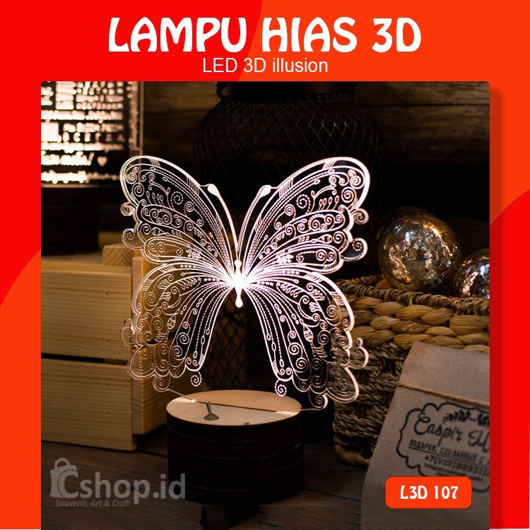 Terlaris Lampu Hias Kupu-Kupu - Lampu Tidur Butterfly Led 3D - L3D107