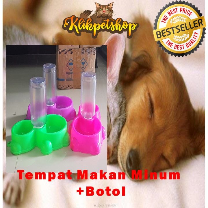 Tempat Makan Minum + Botol Anti Slip Kucing Anjing Kelinci